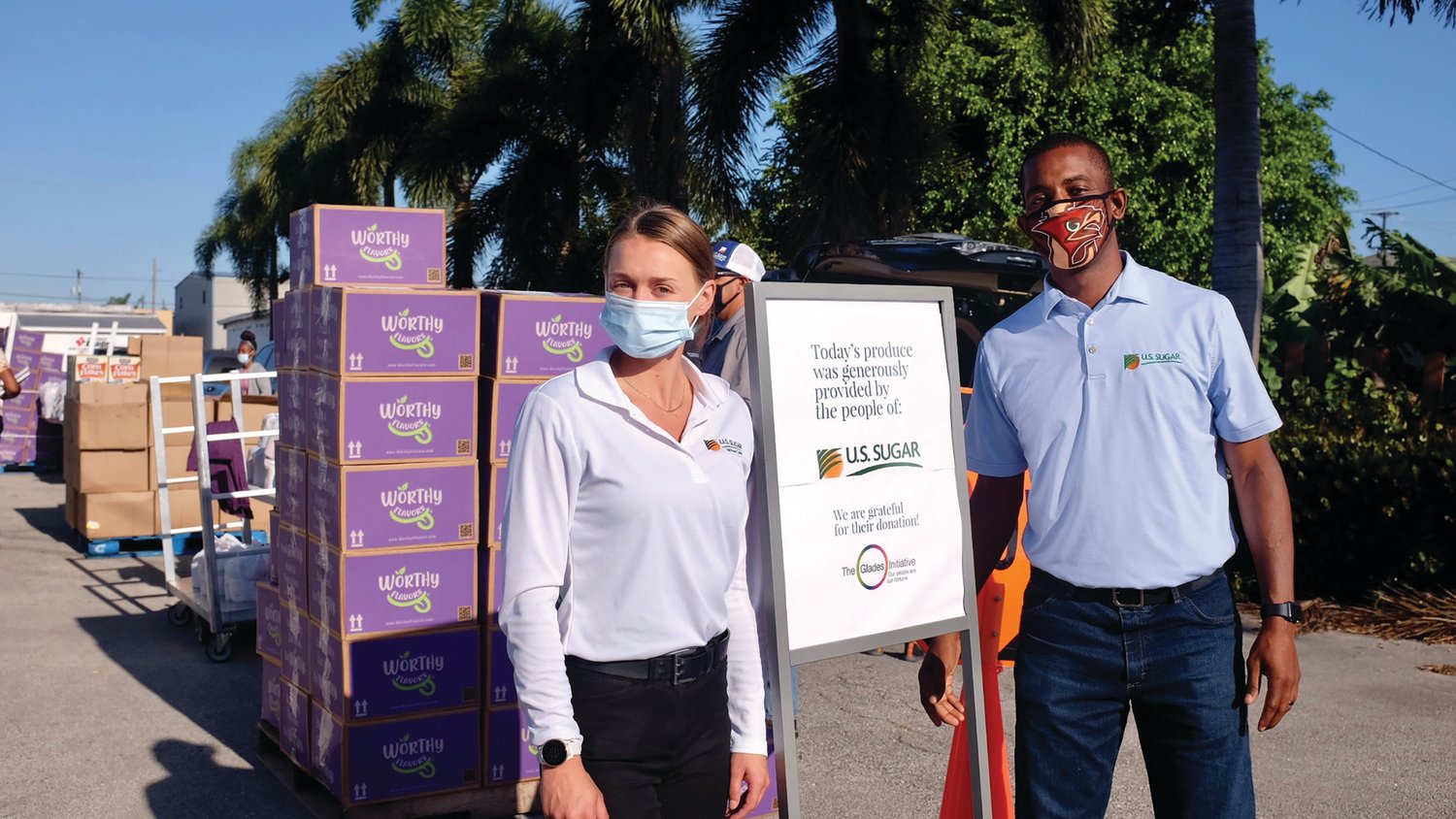Communications Coordinator Payton Pierce and Community Relations Manager Brannan Thomas were on-hand to help with The Glades Initiative’s weekly food distribution in Belle Glade.